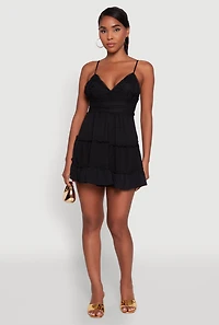 Womens Chic Crochet Detail V Neck Tiered Dress,