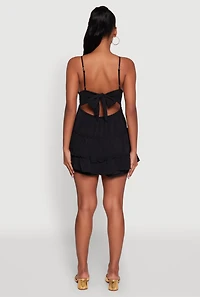 Womens Chic Crochet Detail V Neck Tiered Dress, Black, Size S