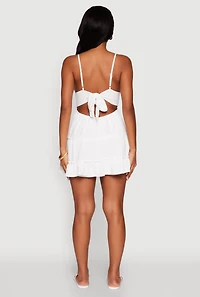 Womens Chic Crochet Detail V Neck Tiered Dress, White, Size XL