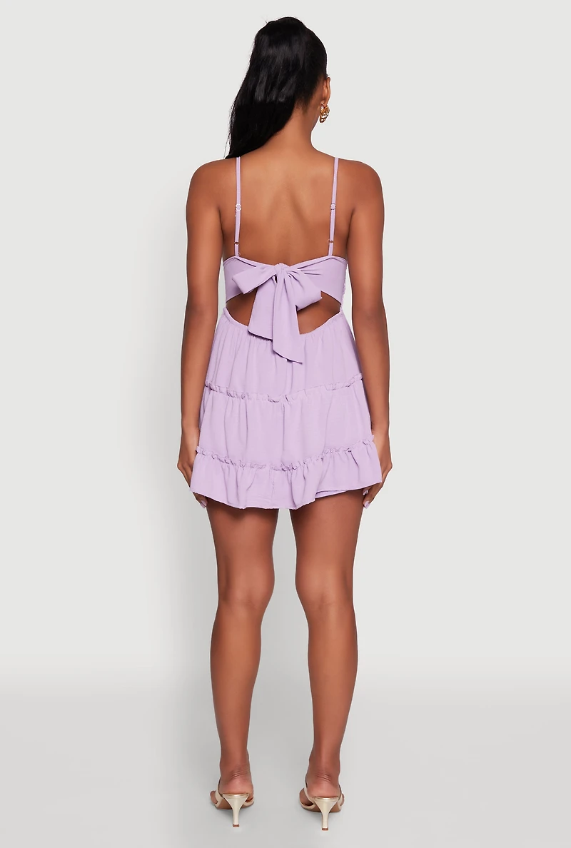 Womens Chic Crochet Detail V Neck Tiered Dress,