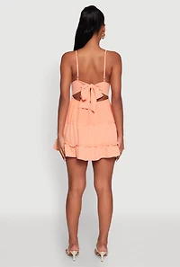 Womens Chic Crochet Detail V Neck Tiered Dress, Orange, Size S