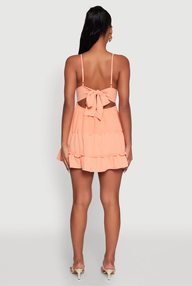 Womens Chic Crochet Detail V Neck Tiered Dress,