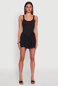 Womens Chic Scoop Neck Sleeveless Skater Dress, Black, Size S