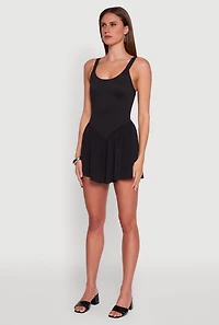 Womens Chic Scoop Neck Sleeveless Skater Dress, Black, Size S