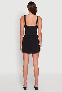 Womens Chic Scoop Neck Sleeveless Skater Dress, Black, Size S