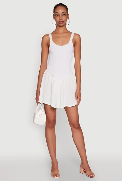 Womens Chic Scoop Neck Sleeveless Skater Dress, White,