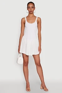 Womens Chic Scoop Neck Sleeveless Skater Dress, White,