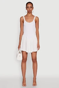 Womens Chic Scoop Neck Sleeveless Skater Dress, White,