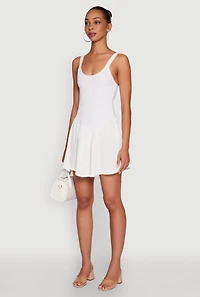 Womens Chic Scoop Neck Sleeveless Skater Dress, White,