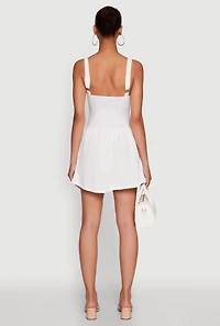 Womens Chic Scoop Neck Sleeveless Skater Dress, White,