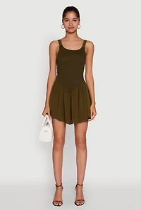Womens Chic Scoop Neck Sleeveless Skater Dress, Green, Size M