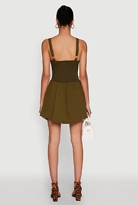 Womens Chic Scoop Neck Sleeveless Skater Dress, Green, Size M