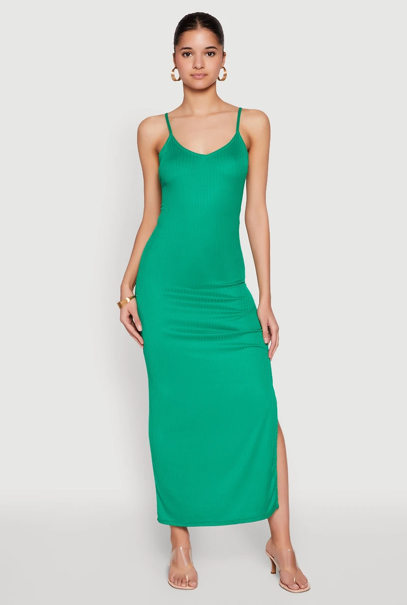Side Slit V Neck Maxi Dress