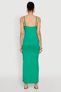 Womens Side Slit V Neck Maxi Dress, Green, Size M