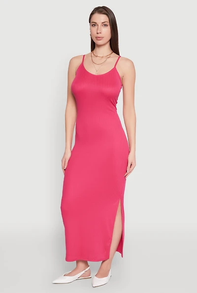 Womens Side Slit V Neck Maxi Dress,