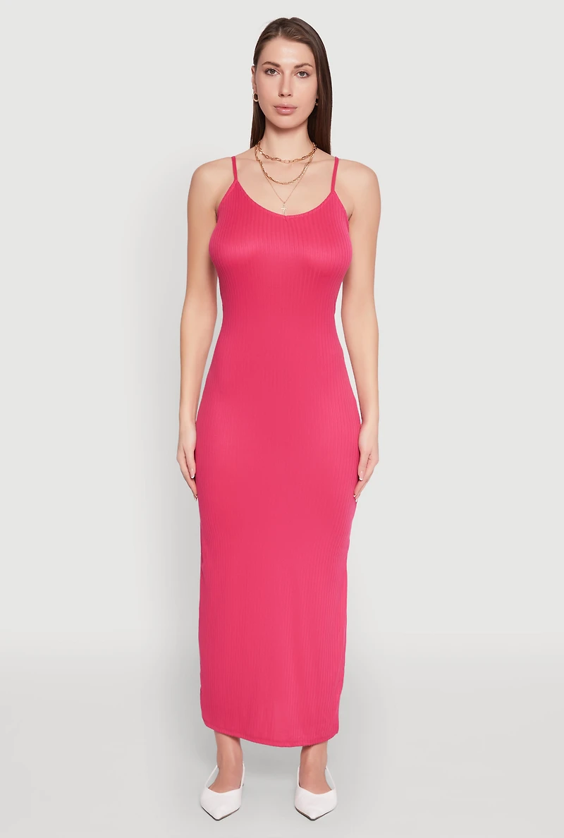 Womens Side Slit V Neck Maxi Dress, M