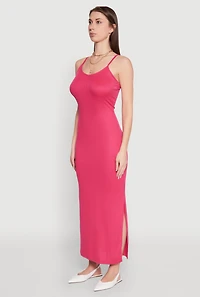 Womens Side Slit V Neck Maxi Dress, M