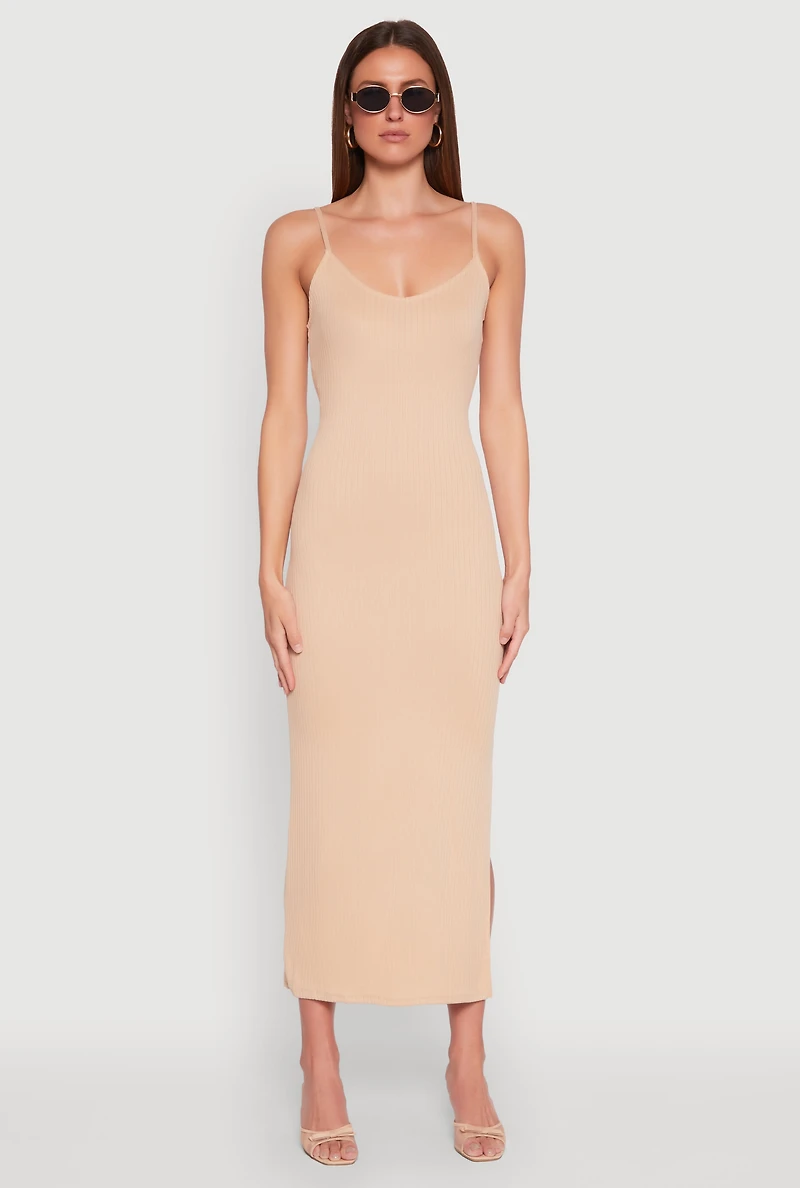 Womens Side Slit V Neck Maxi Dress, M