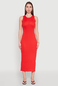 Ribbed Knit Side Slit Maxi Tank Dress