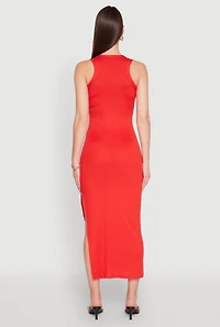Ribbed Knit Side Slit Maxi Tank Dress