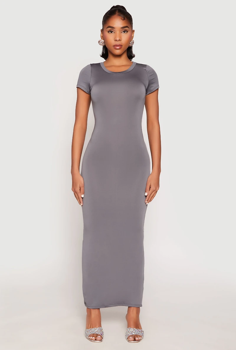 Short Sleeve Slit Back Maxi Dress