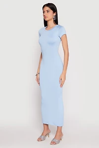Womens Short Sleeve Slit Back Maxi Dress, Blue, Size S