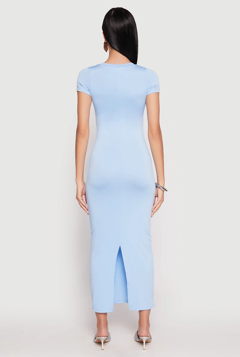 Womens Short Sleeve Slit Back Maxi Dress, Blue, Size S