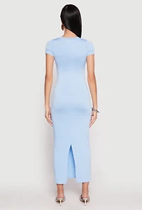 Womens Short Sleeve Slit Back Maxi Dress, Blue, Size S