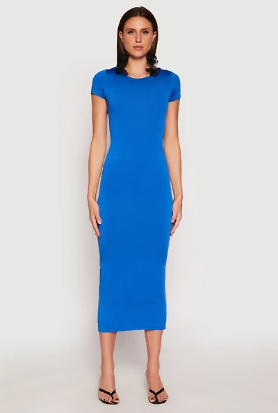 Womens Short Sleeve Slit Back Maxi Dress,
