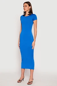 Womens Short Sleeve Slit Back Maxi Dress,