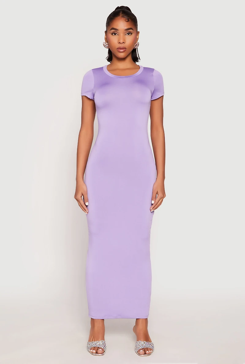 Short Sleeve Slit Back Maxi Dress