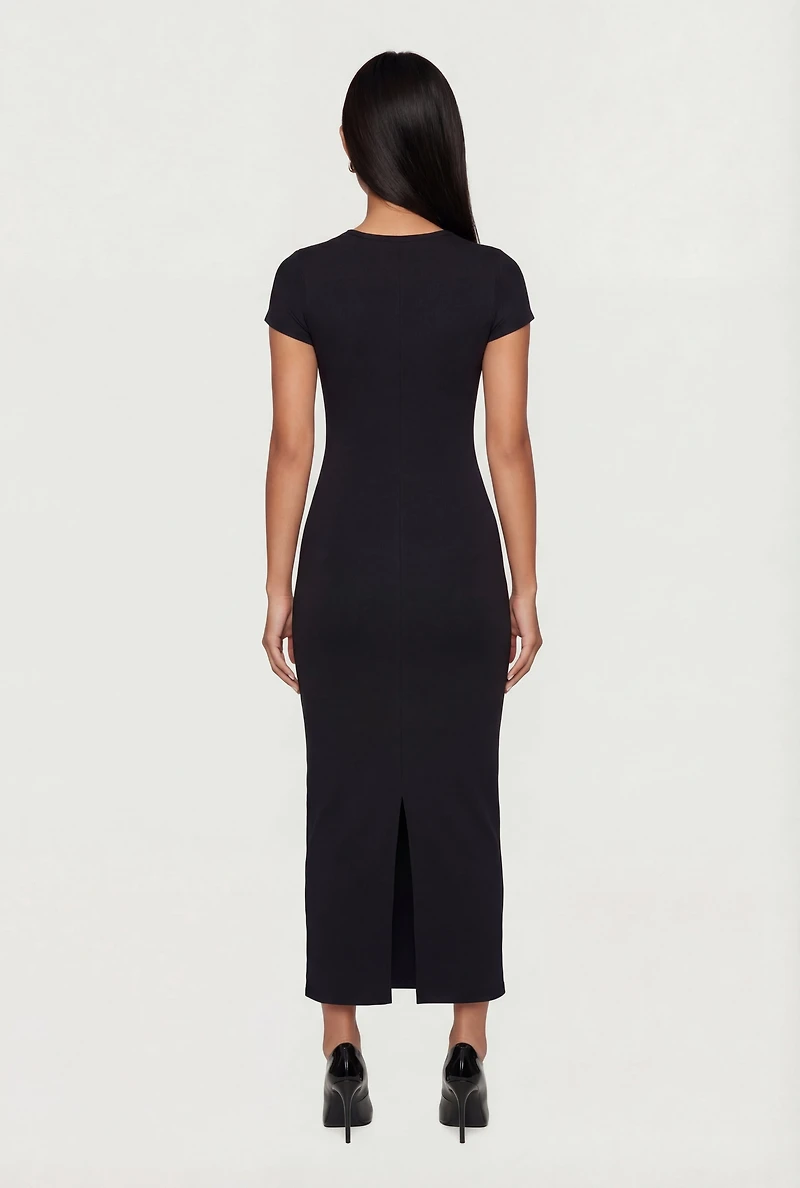 Short Sleeve Crew Neck Slit Back Maxi Dress