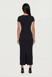 Short Sleeve Crew Neck Slit Back Maxi Dress
