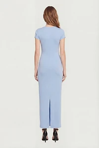 Short Sleeve Crew Neck Slit Back Maxi Dress