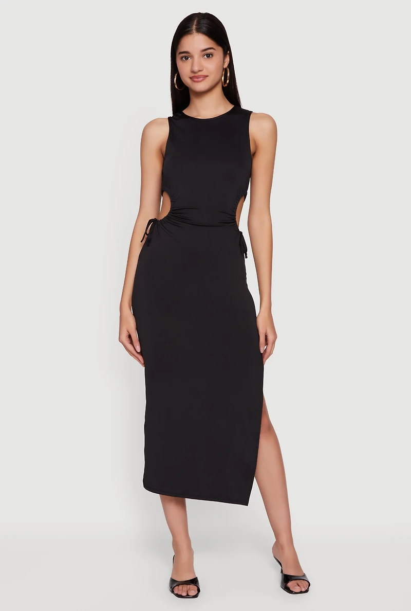 Side Tie Slit Tank Midi Dress