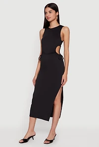 Side Tie Slit Tank Midi Dress