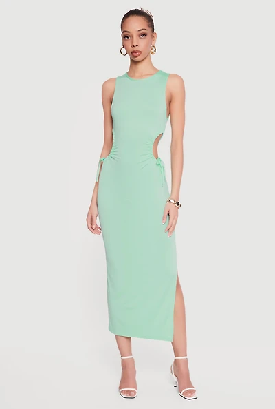 Side Tie Slit Tank Midi Dress