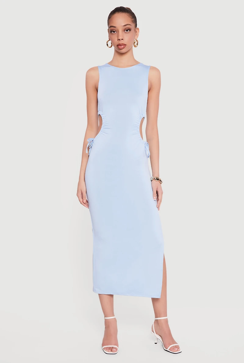 Side Tie Slit Tank Midi Dress