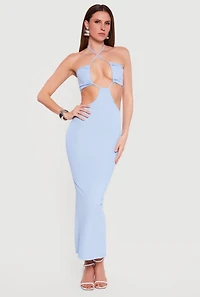 Rib Knit Cutout Halter Maxi Dress