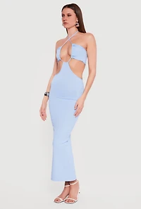 Rib Knit Cutout Halter Maxi Dress
