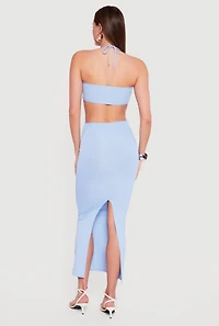 Rib Knit Cutout Halter Maxi Dress