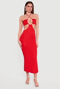 Rib Knit Cutout Halter Maxi Dress