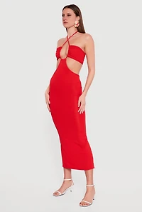 Rib Knit Cutout Halter Maxi Dress