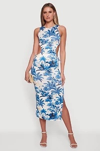 Palm Tree Tropical Print Side Cut Out Dress