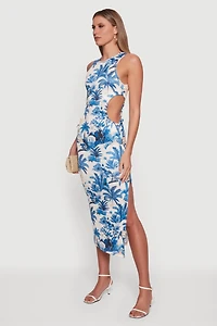 Palm Tree Tropical Print Side Cut Out Dress