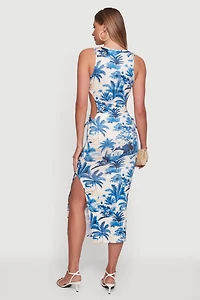 Palm Tree Tropical Print Side Cut Out Dress