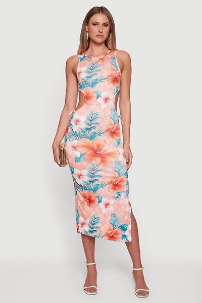 Floral Print Side Cut Out Dress