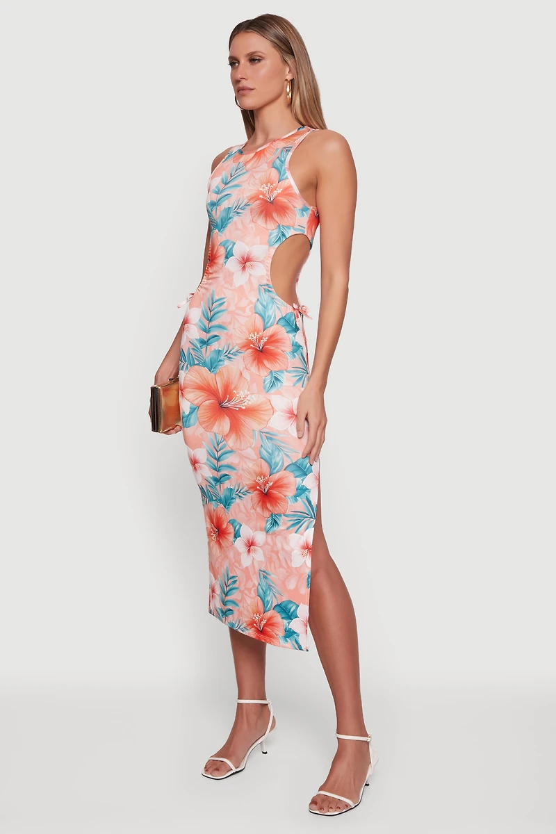 Floral Print Side Cut Out Dress
