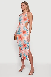 Floral Print Side Cut Out Dress