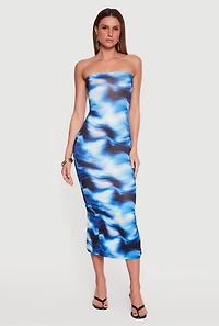 Wave Print Slit Back Tube Dress